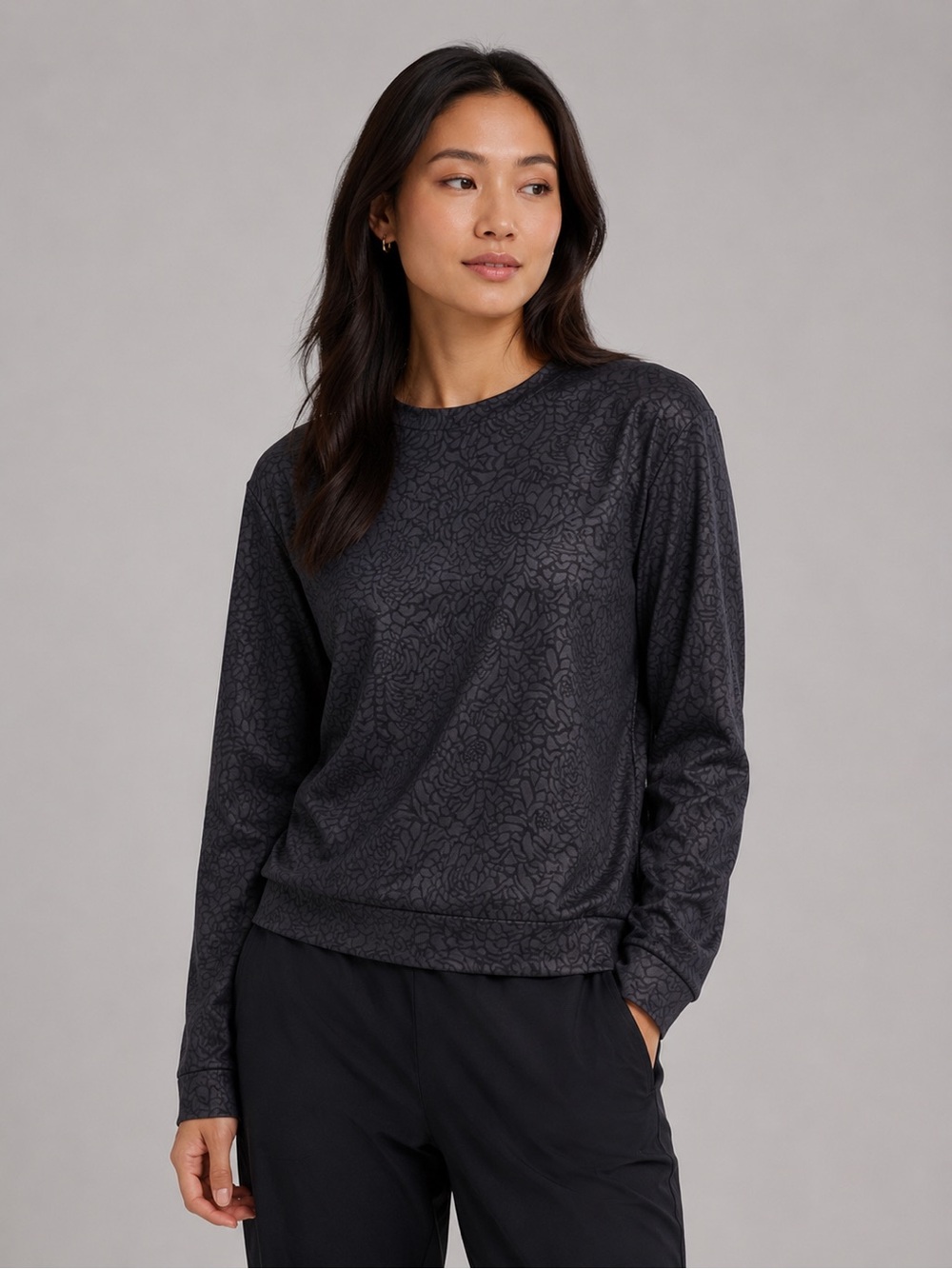 lululemon athletica Black Subtle Floral Departure Long-Sleeve Pullover